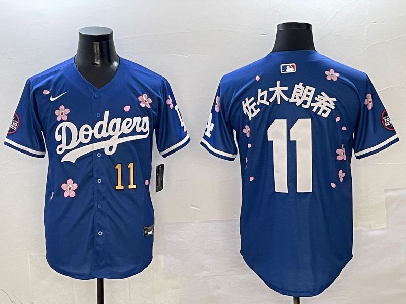Men Los Angeles Dodgers #11 R.Sasaki Blue Sakura Edition 2025 Nike MLB Jersey style 2